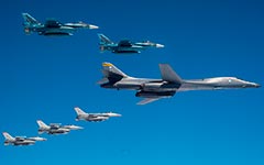 USAF B-1B trains with USAF and Japanese fighters over Japan